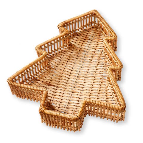 Natural Rattan Tree Serving Tray Perfect for Holiday Entertaining