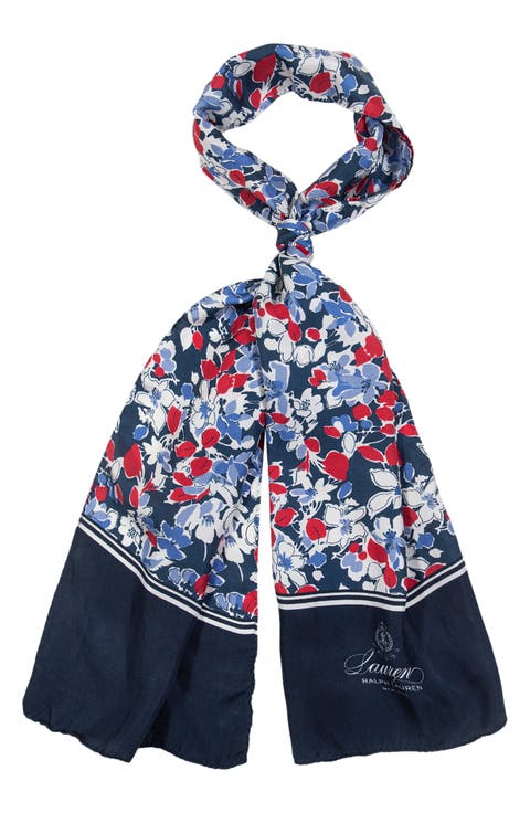 Small Floral Silk Oblong Scarf