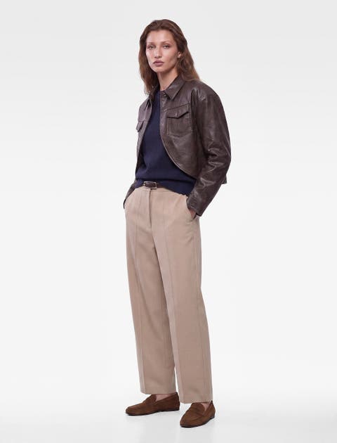 Long Sleeve Pointed Collar Cropped Asymmetric Faux Leather Jacket