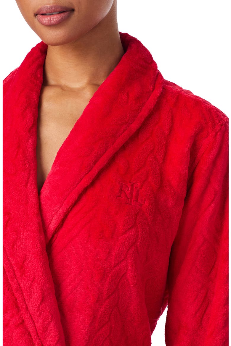 Fleece Monogram Robe, Alternate, color, RED