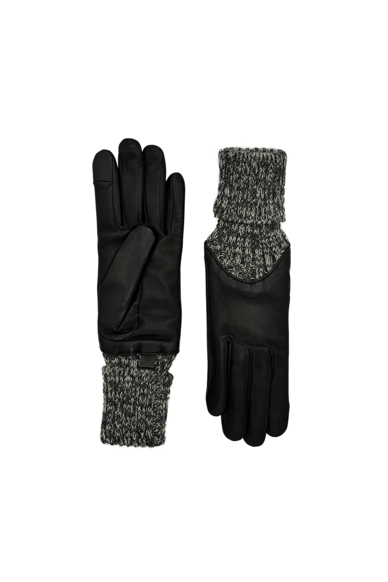 Cecilia Leather Gloves with Knitted Cuff, Main, color, Tnoir/Gris chine