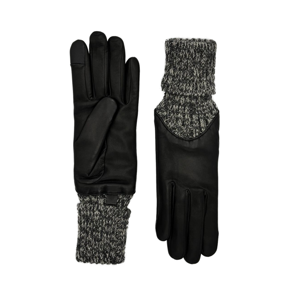 Agnelle Cecilia Leather Gloves with Knitted Cuff in Tnoir/gris Chine  product