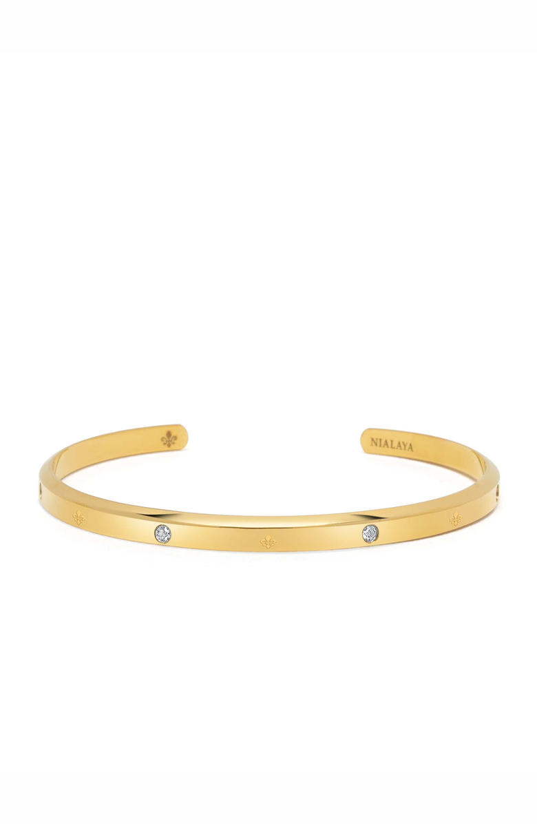 Nialaya Fleur de Lis Gold Cuff Bracelet, Main, color, Gold