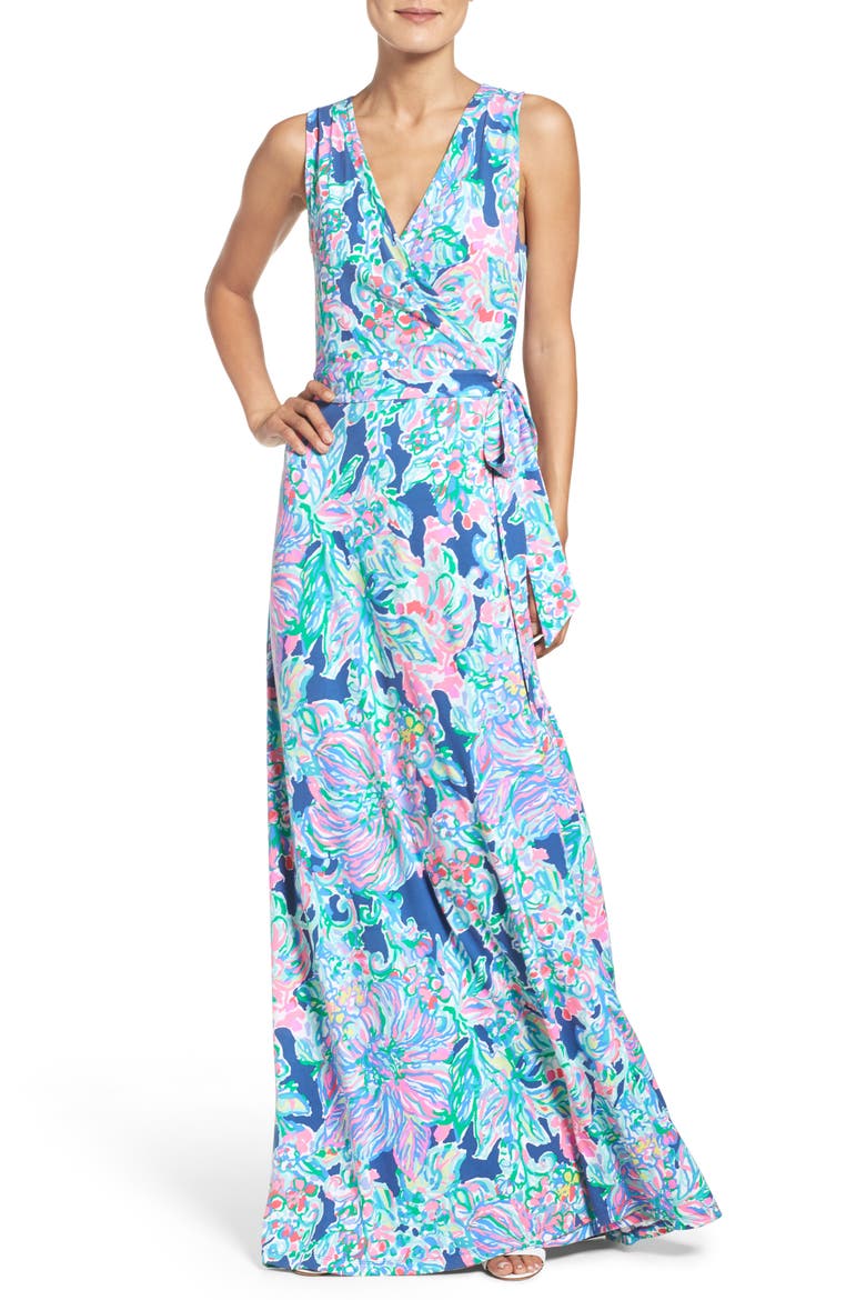 Delfina Wrap Maxi Dress, Main, color, INDIGO