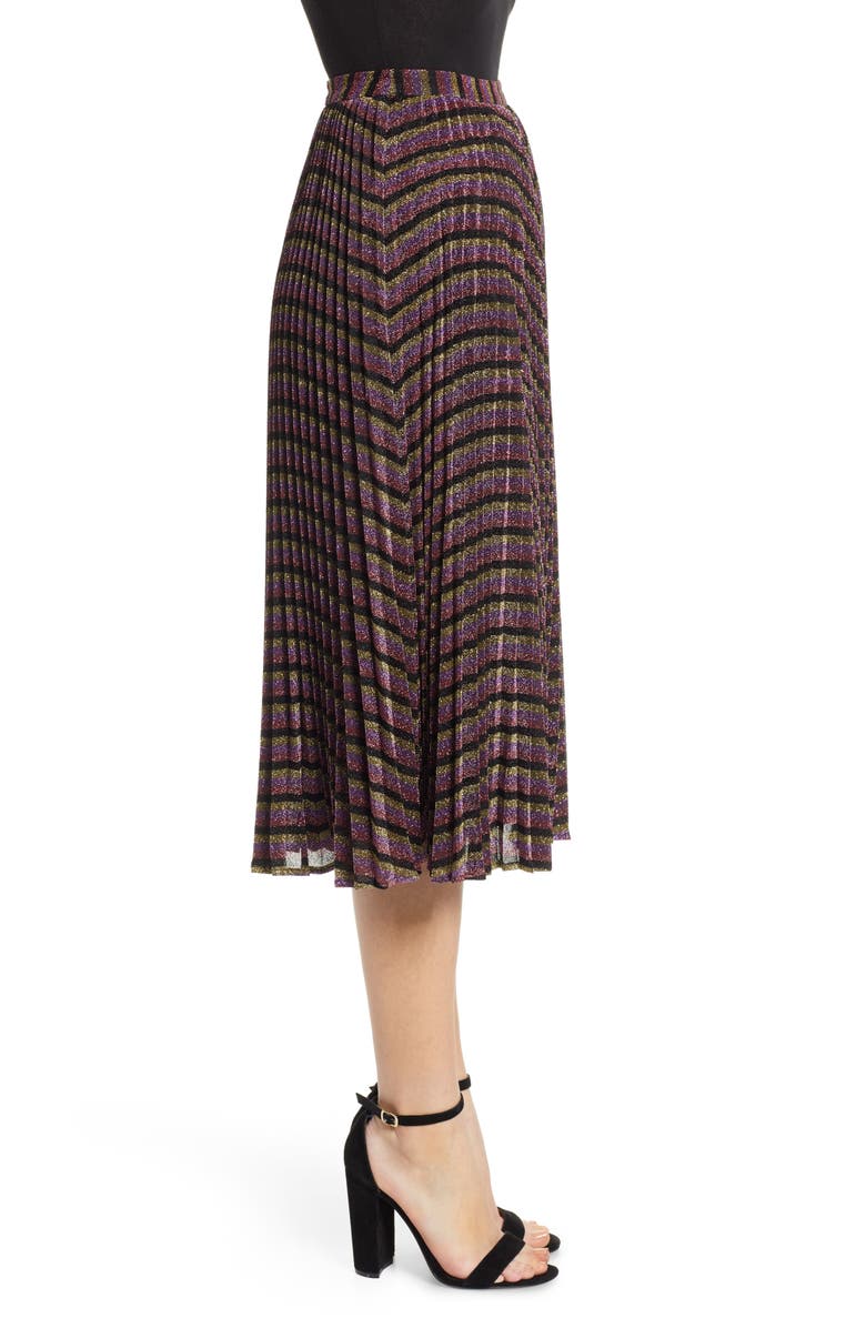 Whistles Sparkle Stripe Pleated Skirt, Alternate, color, 