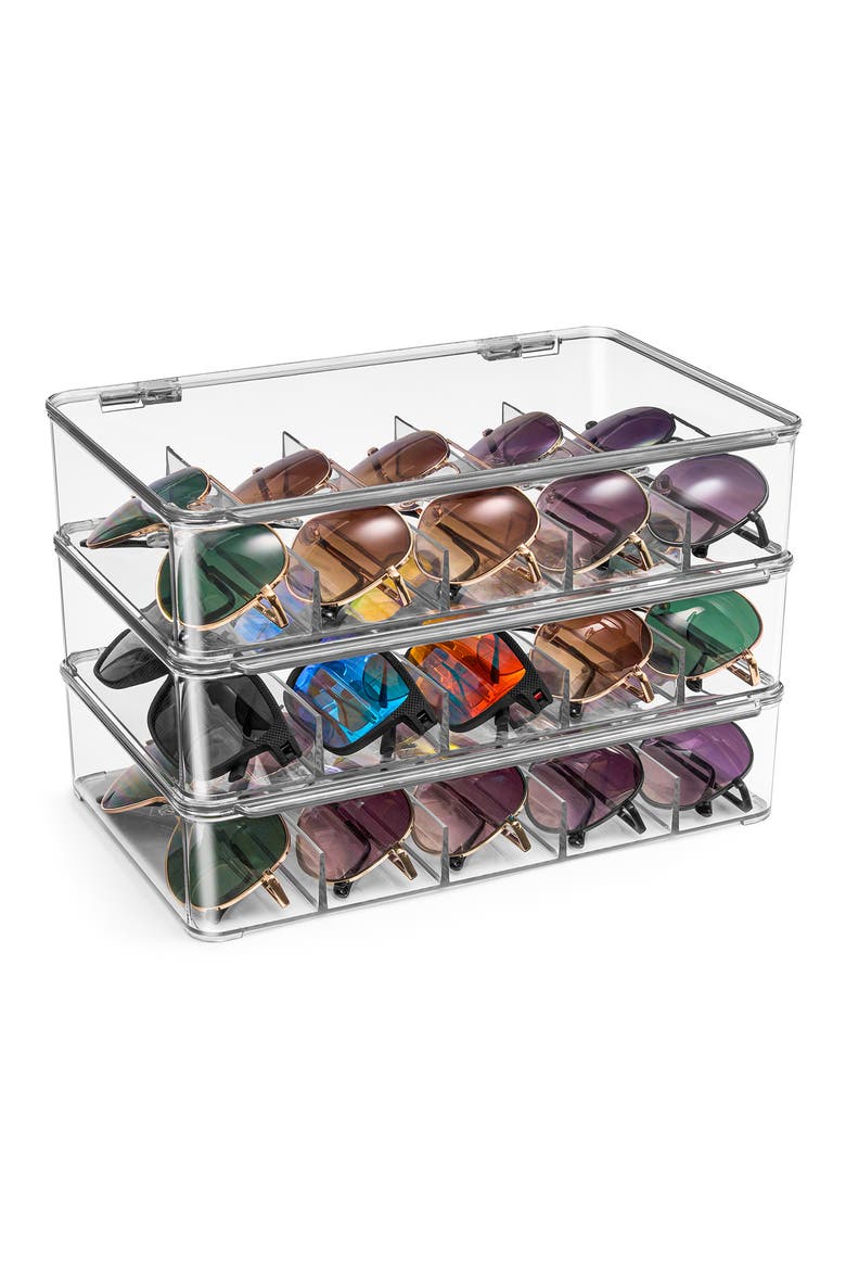 Set of 3 Stackable Eyewear Organizers, Alternate, color, CLEAR