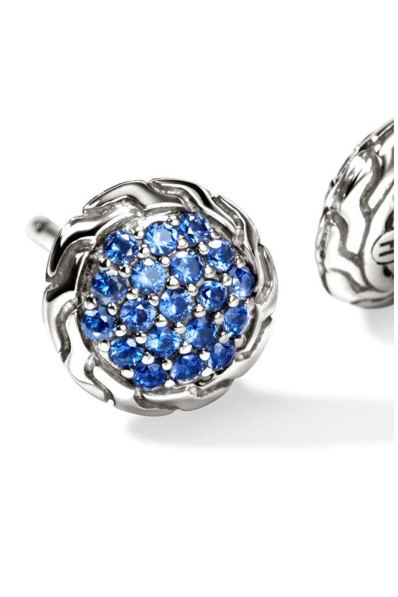 JH Essential Pavé Stud Earring, Sterling Silver, Gemstones, 10mm, Alternate, color, SILVER/ BLUE SAPPHIRE