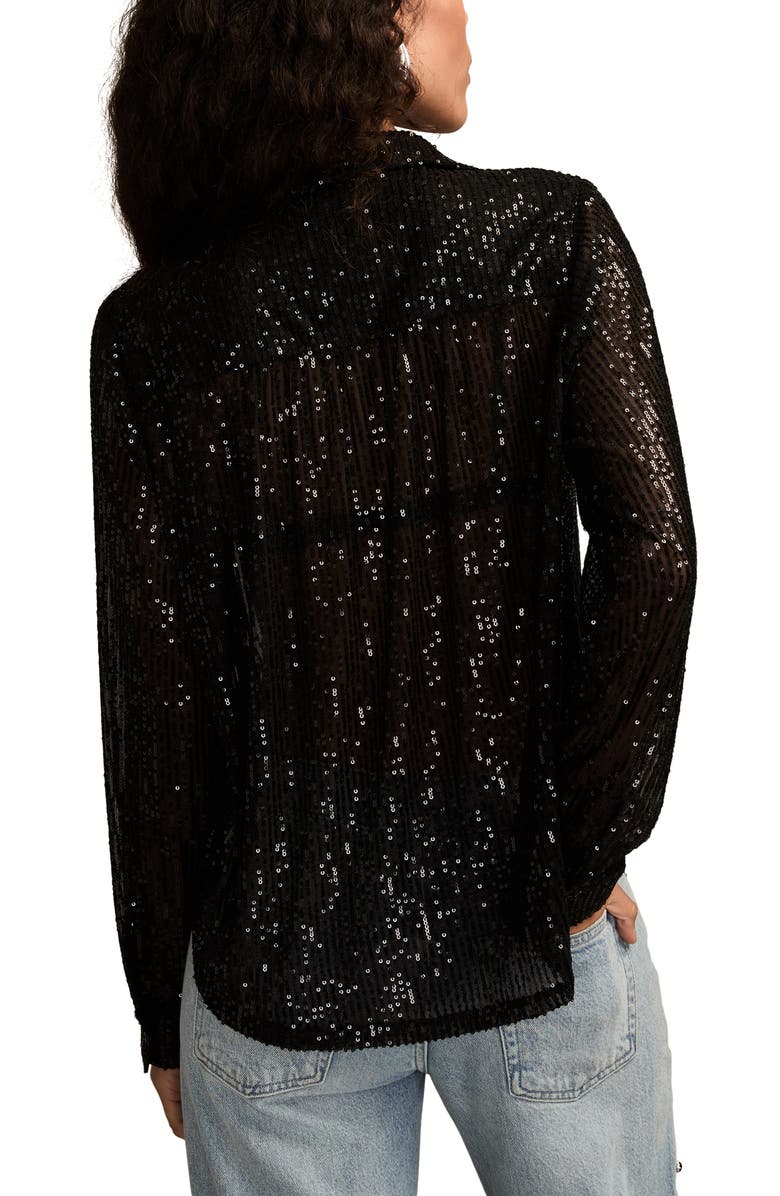Lucky Brand Sheer Sequin Shirt, Alternate, color, Caviar
