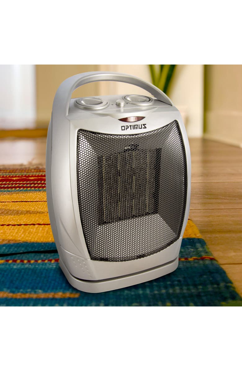 Optimus Portable Oscillating Ceramic Heater with Thermostat, Alternate, color, Silver