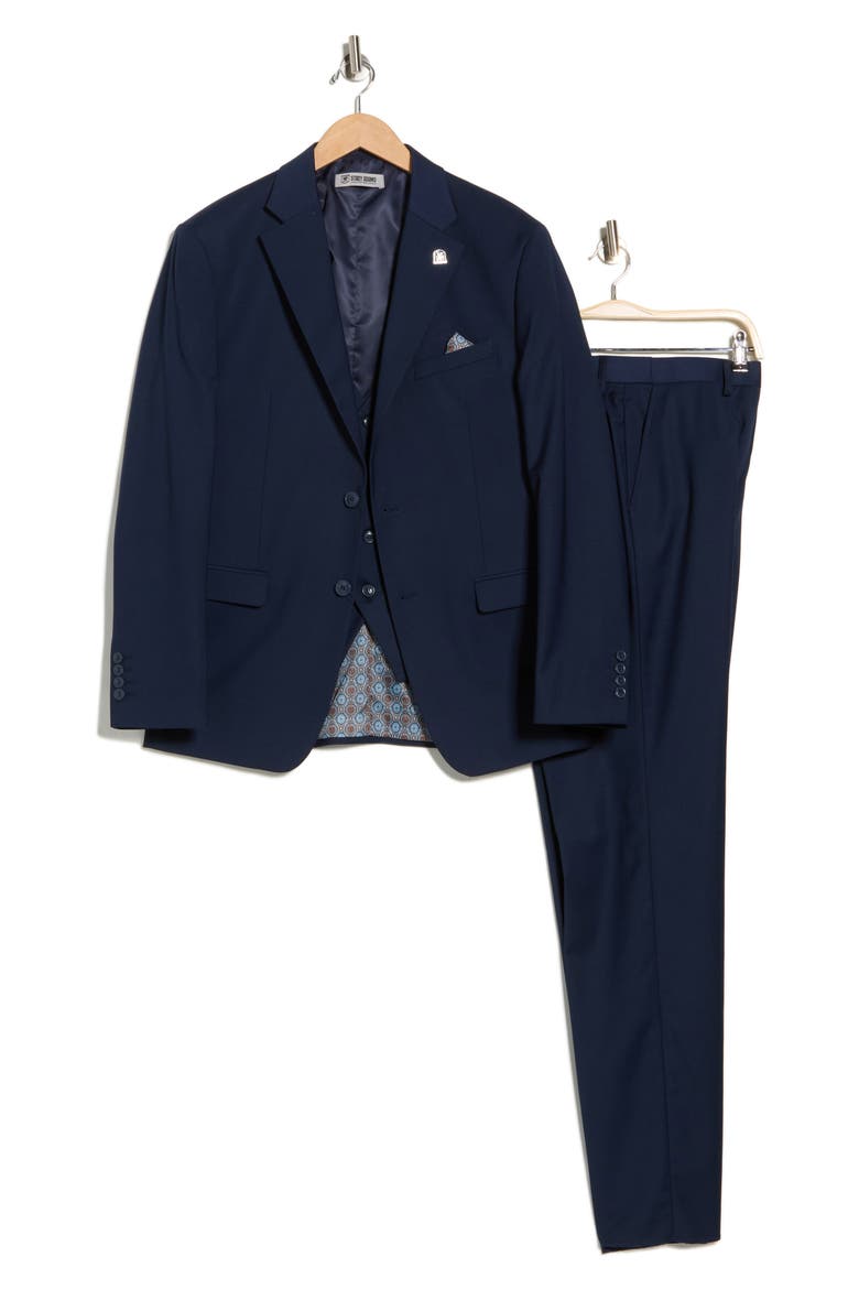 Navy Mélange 3-Piece Suit, Alternate, color, NAVY
