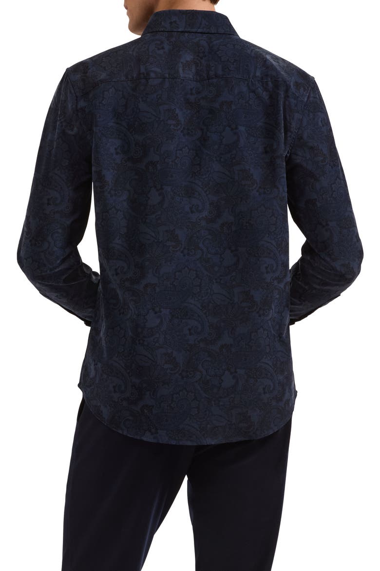 Julian Shaped Fit Paisley Corduroy Button-Up Shirt, Alternate, color, NAVY