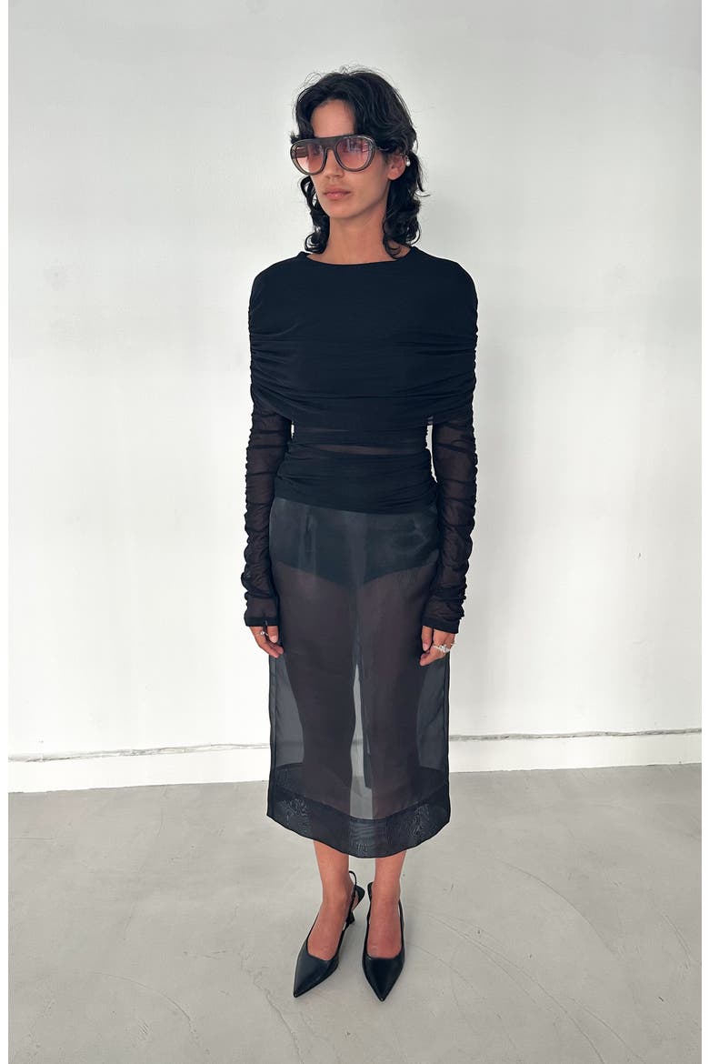 Moe Long Sleeve Mesh Cape Top, Alternate, color, Black