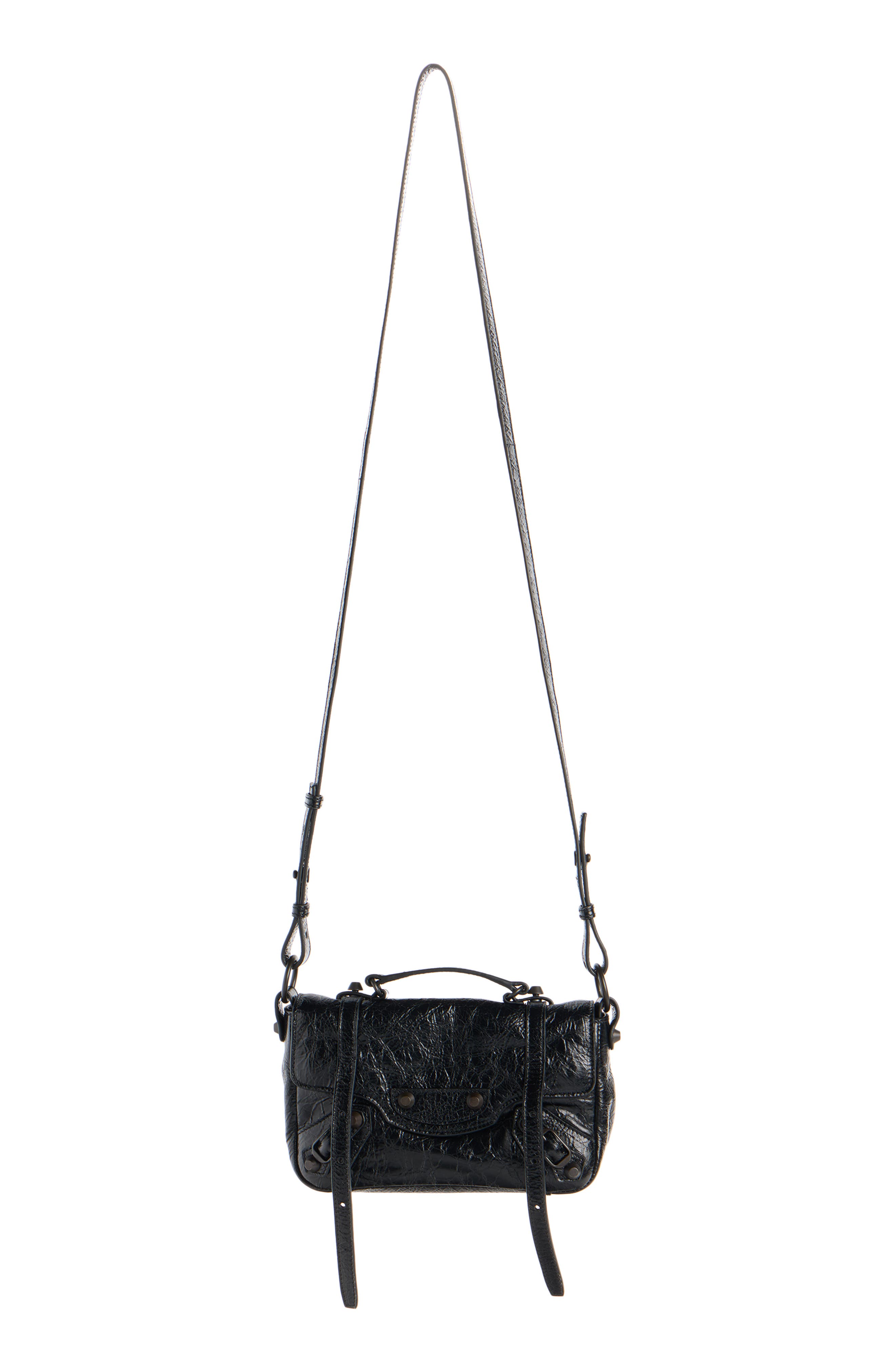 Balenciaga Nano Le City Flap Crinkle Leather Crossbody Bag, Alternate, color, Black