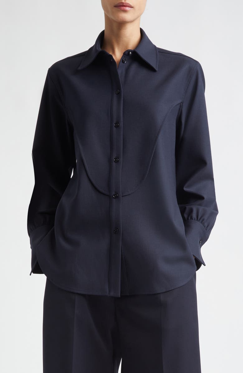 Victoria Beckham Yoke Detail Stretch Button-Up Shirt, Main, color, Midnight