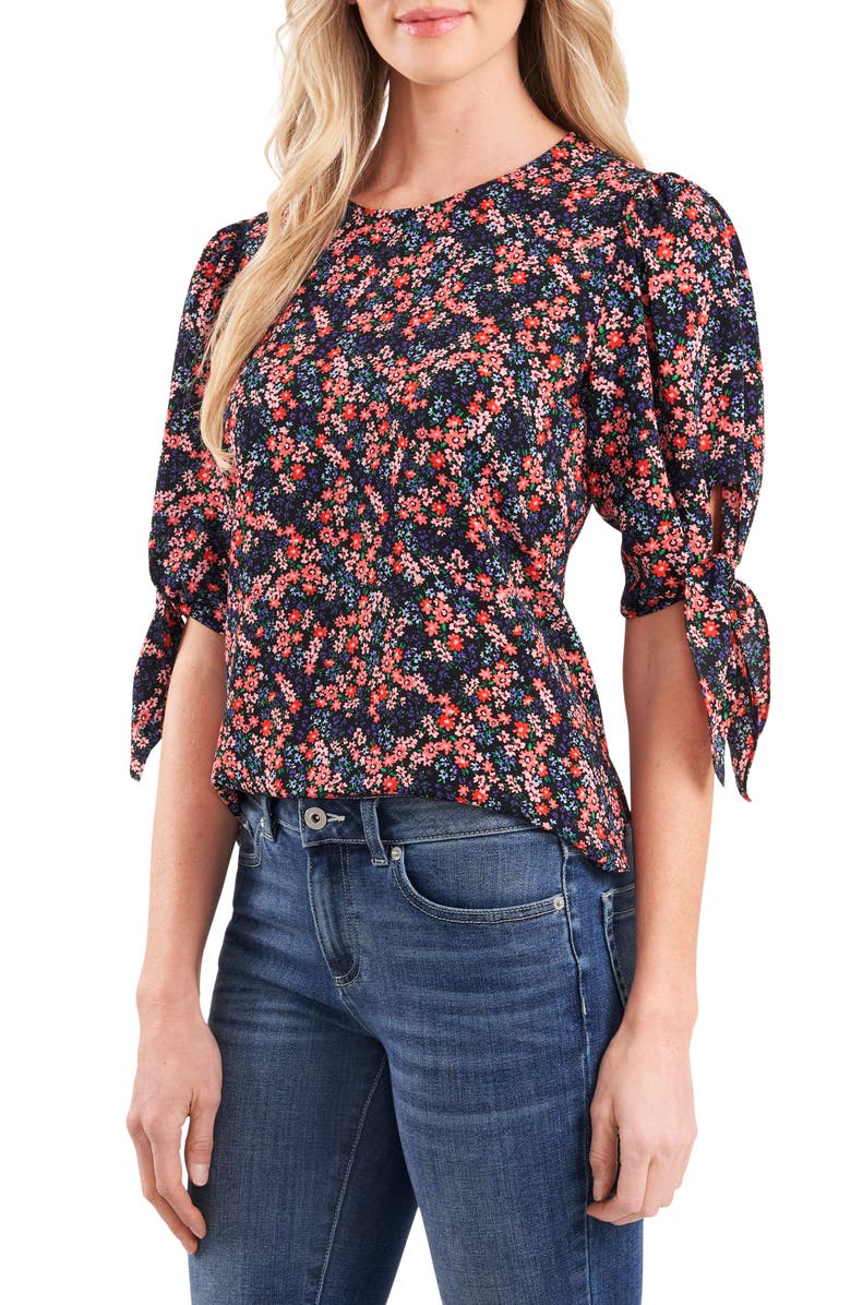 CeCe Marabella Ditsy Tie Sleeve Blouse, Main, color,