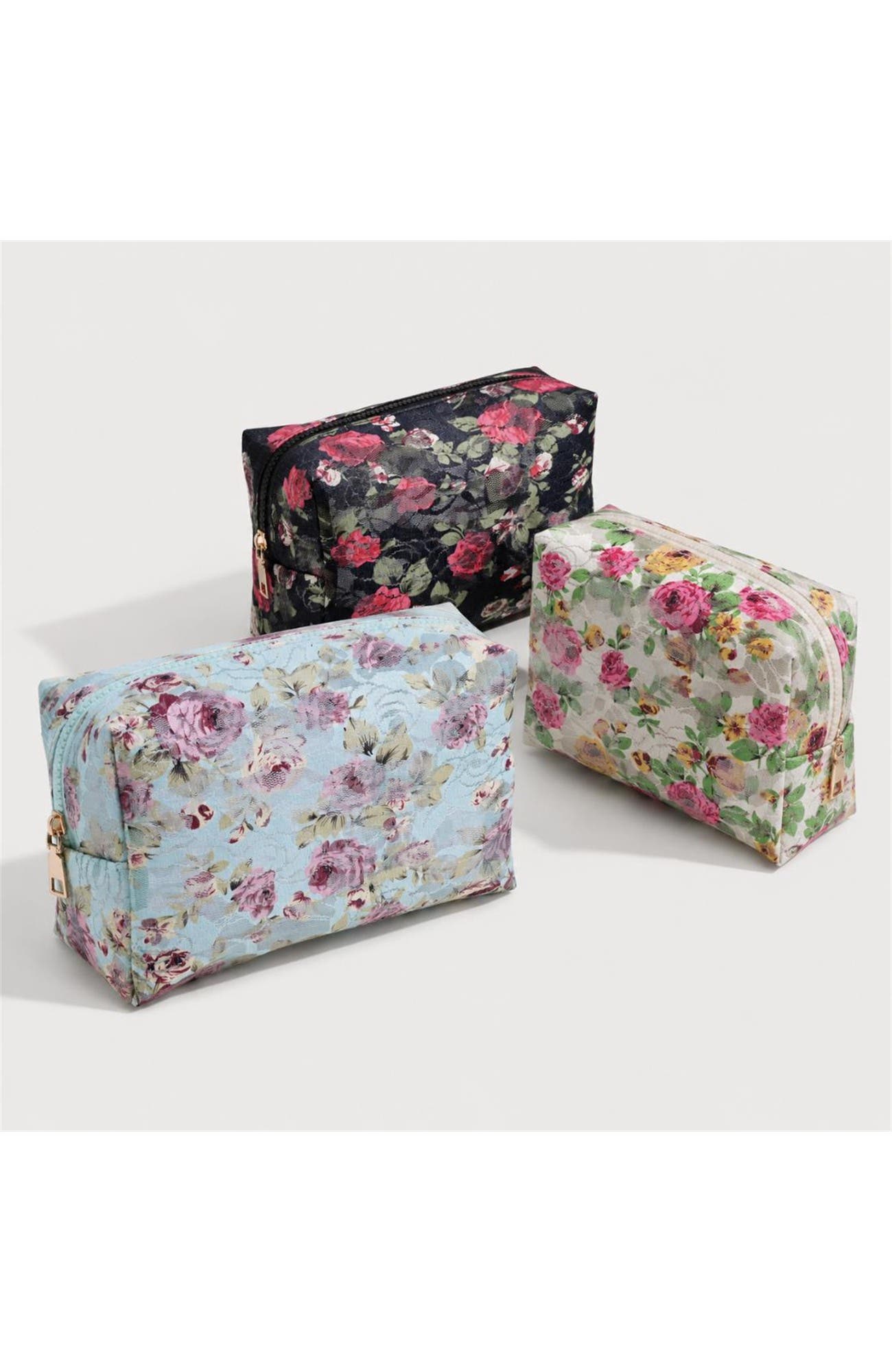 Petal Play Cosmetic & Travel Organizer Pouch, Alternate, color, Black