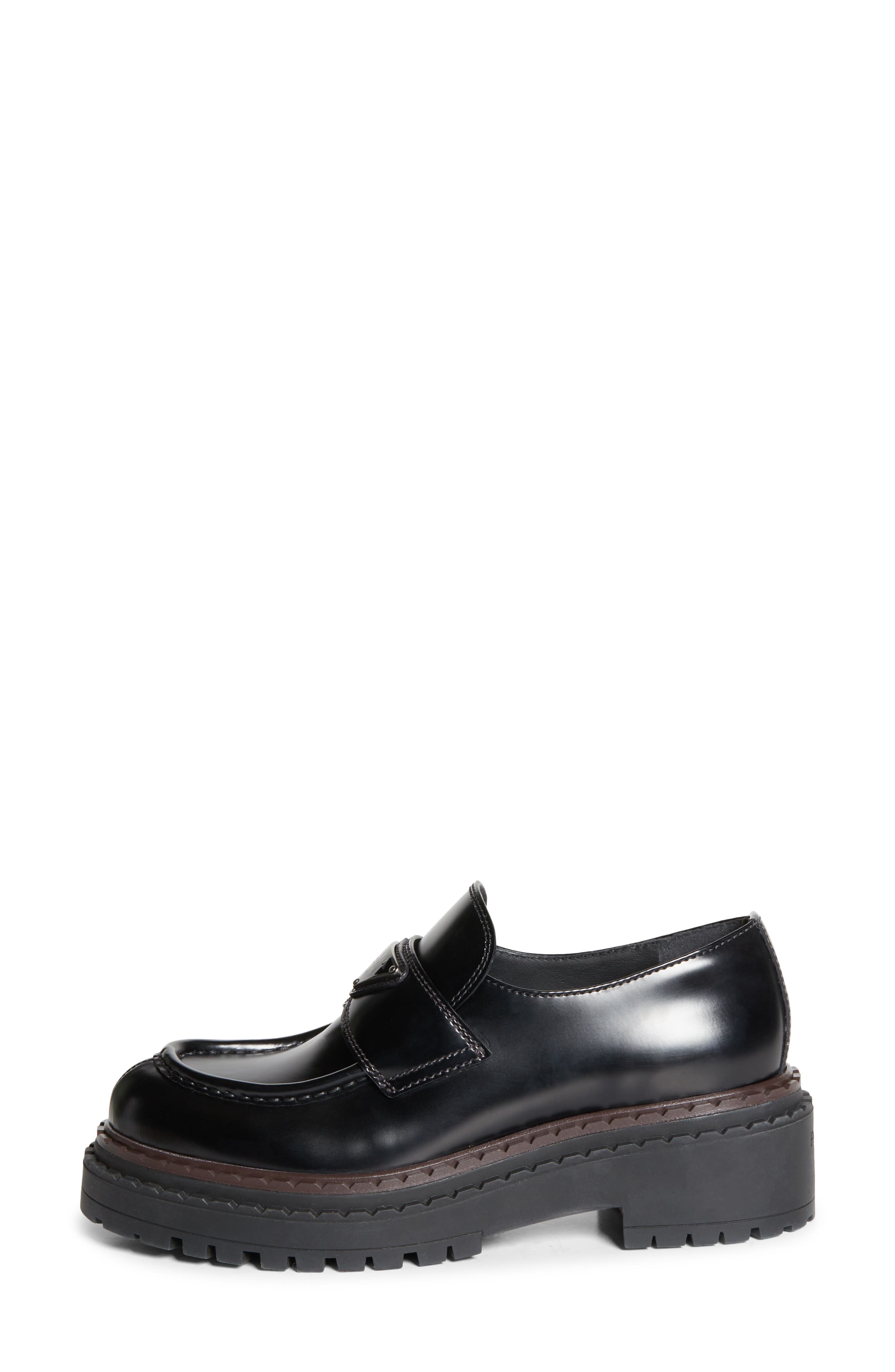 Prada Double Chocolate Platform Loafer, Alternate, color, 