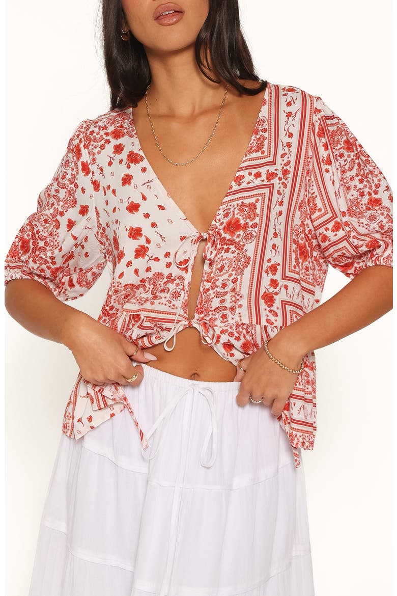 Dory Bandana Print Tie Front Top, Main, color, RED BANDANA