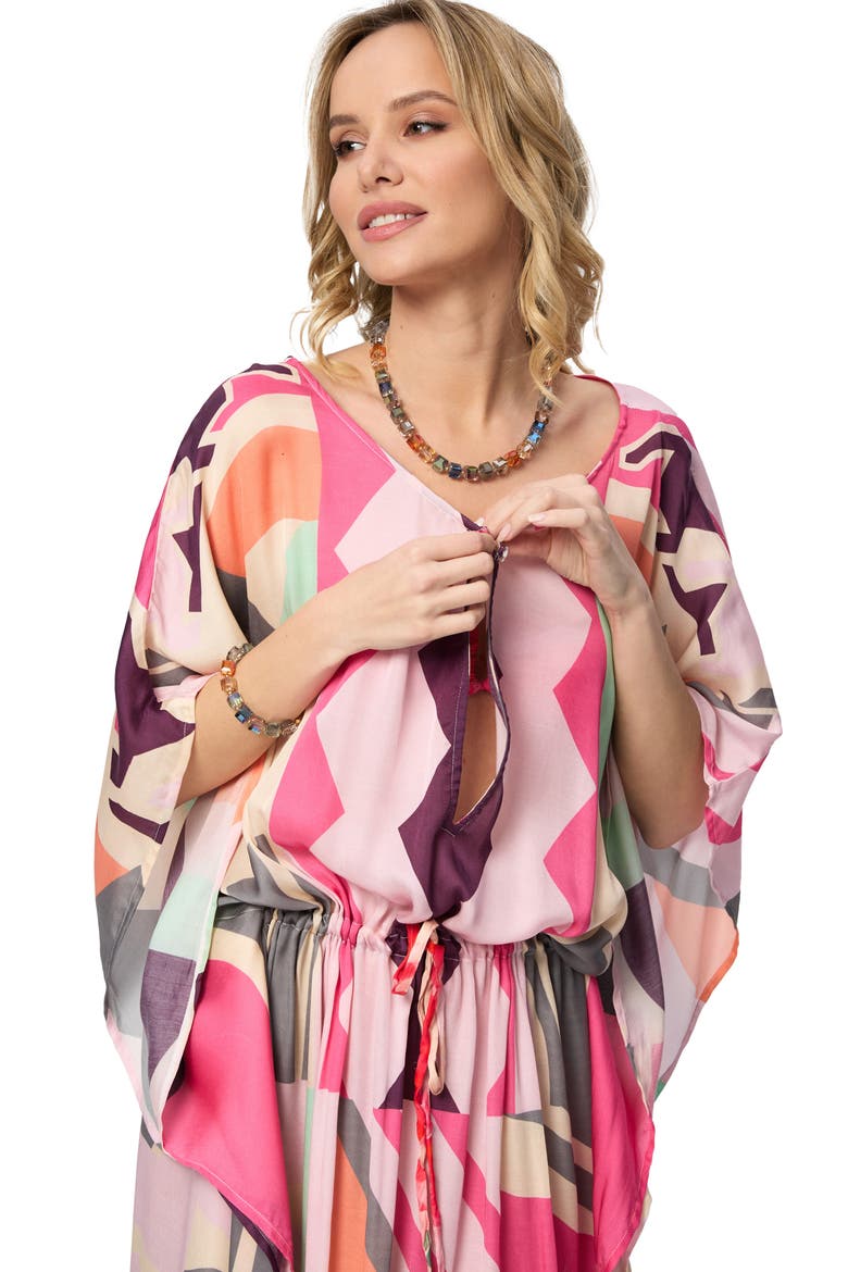 Abstract Geometric Keyhole Caftan, Alternate, color, PINK COMBO