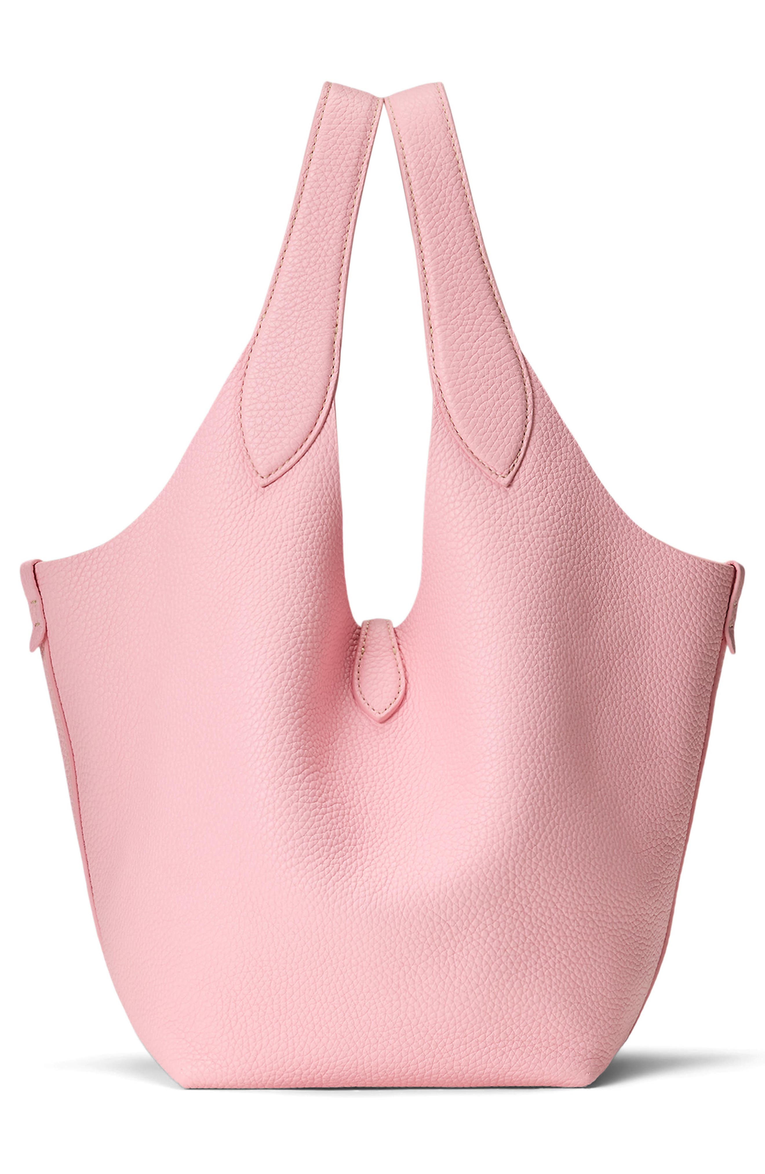 Polo Ralph Lauren Shiny Drum Pebbled Leather Tote, Alternate, color, Cotton Candy