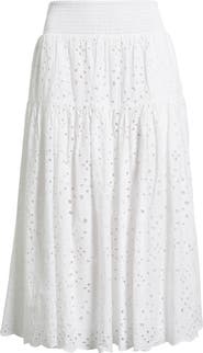 Caslon® Smocked Waist Eyelet Midi Skirt