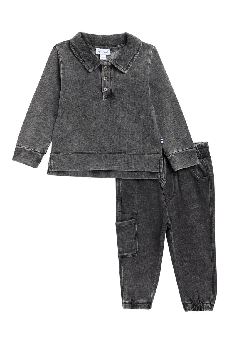 Overdye Long Sleeve Polo & Joggers Set, Main, color, WASHED BLACK