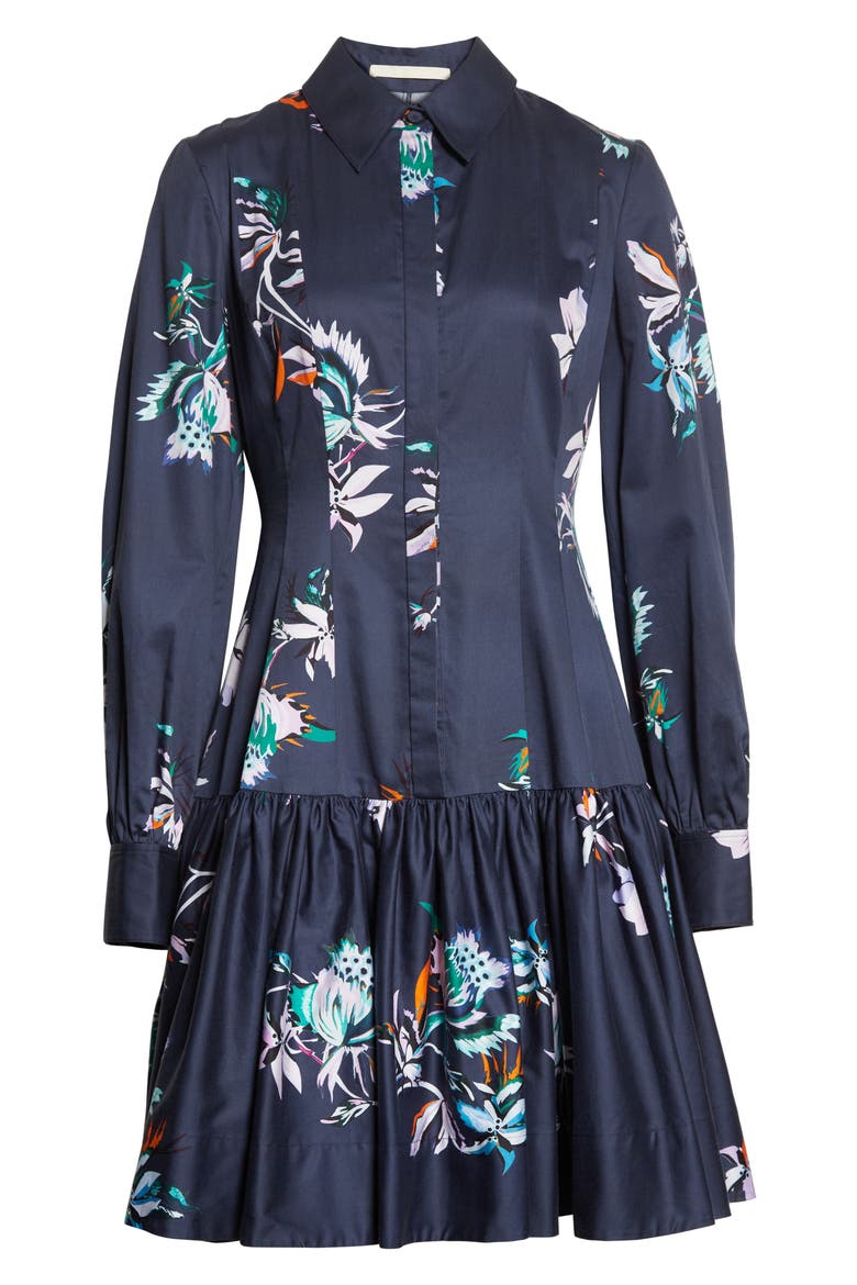 Floral Long Sleeve Polished Cotton Shirtdress, Alternate, color, NAVY LILAC MULTI