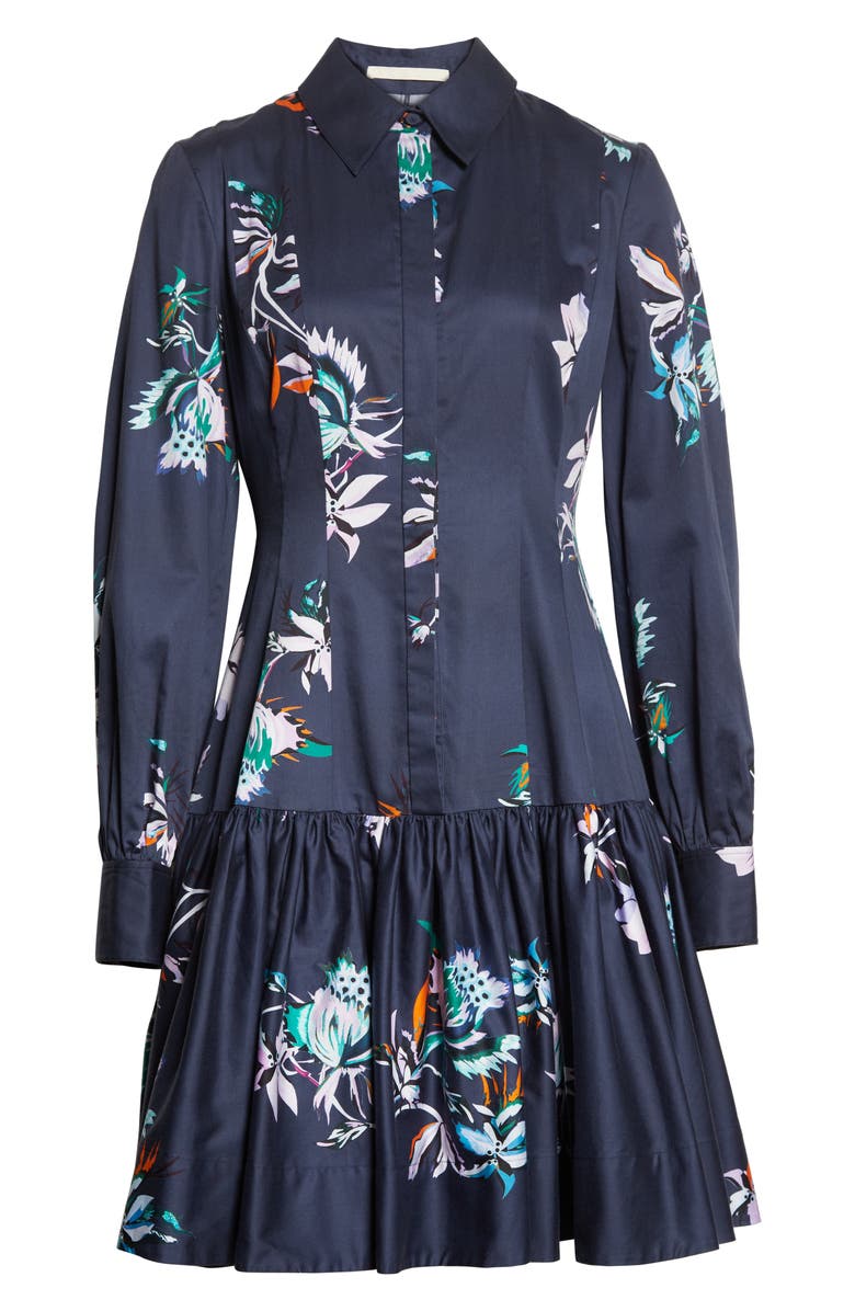 Jason Wu Collection Floral Long Sleeve Polished Cotton Shirtdress, Alternate, color, 