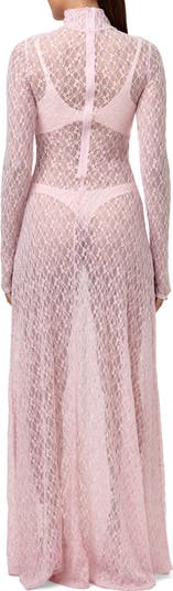 Floral Long Sleeve Stretch Lace Turtleneck Maxi Dress