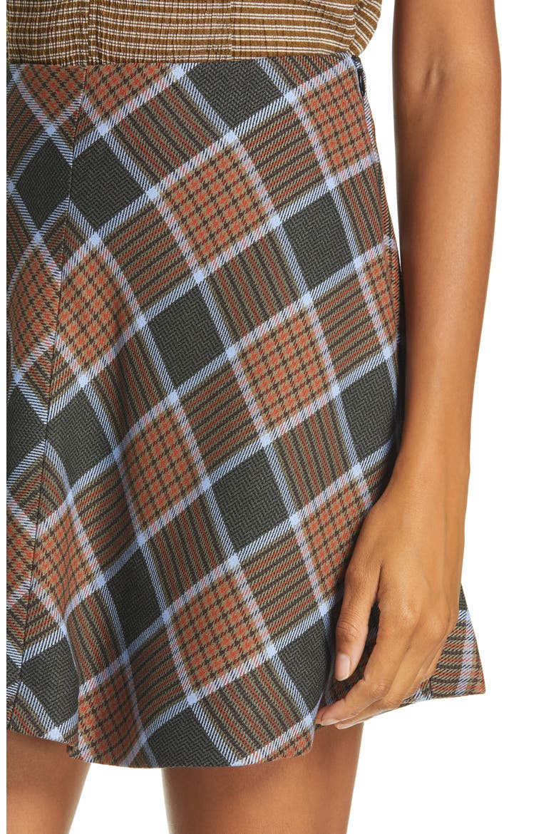 Kora Plaid Flared Miniskirt, Alternate, color, AIR KHAKI