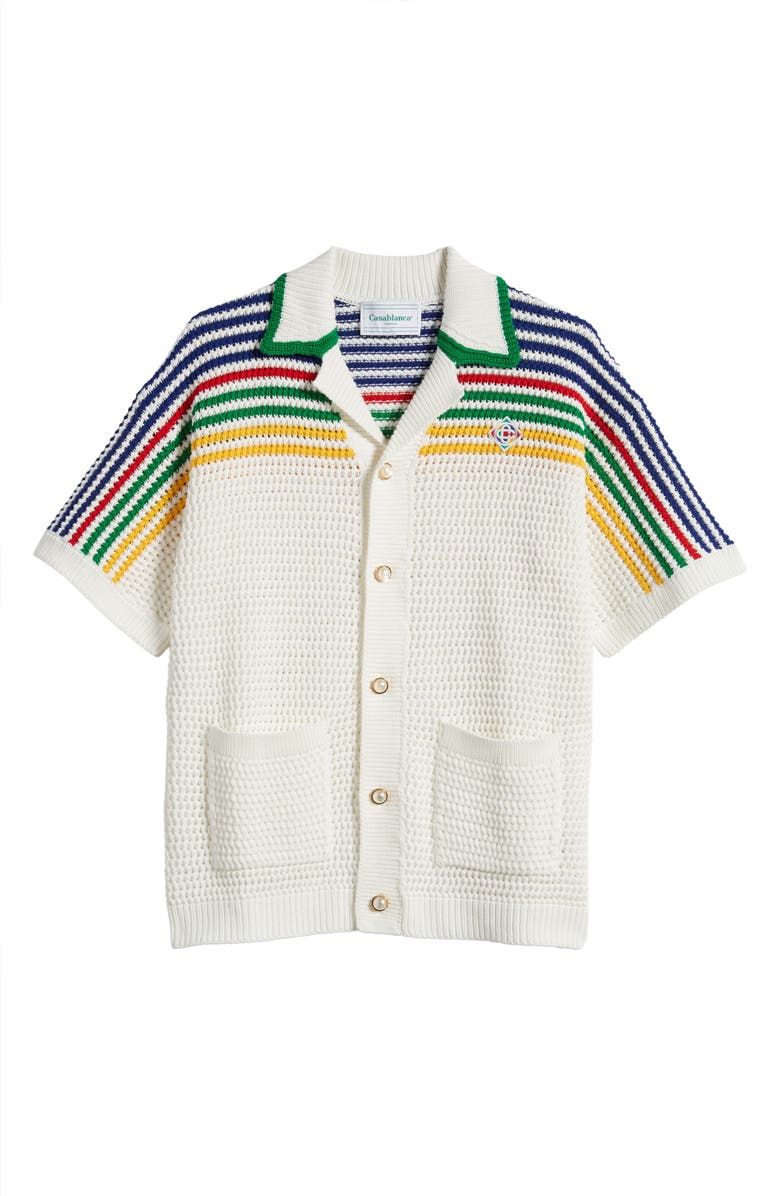 Casablanca Rainbow Crochet Stitch Short Sleeve Button-Up Shirt, Alternate, color,