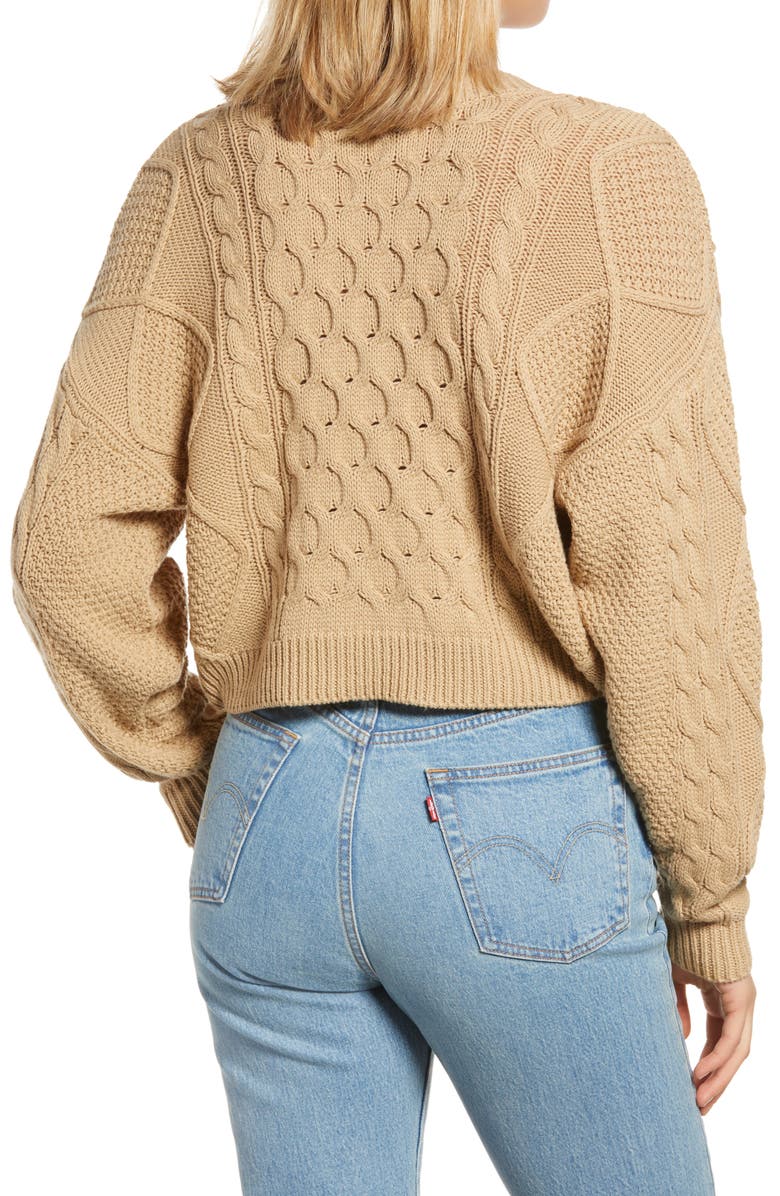 BP. V-Neck Cable Knit Sweater, Alternate, color, 