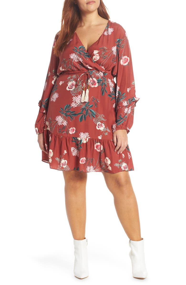 Dolan Floral Faux Wrap Silk Dress, Alternate, color, 