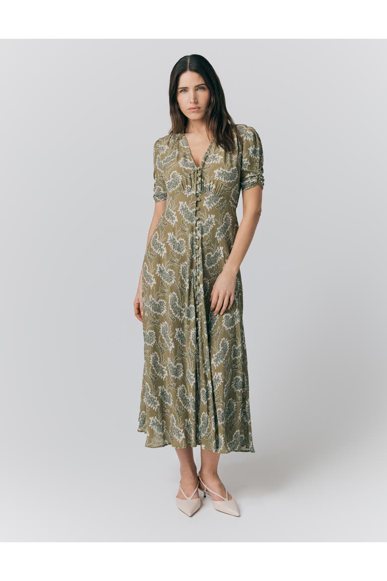Flo Floral Midi Tea Dress, Main, color, Olive Cluster Floral