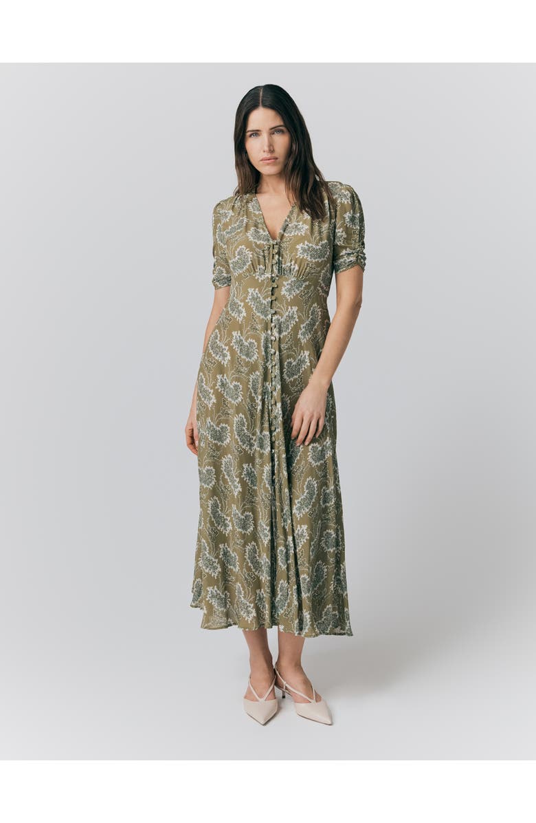 Ghost London Flo Floral Midi Tea Dress, Main, color, Olive Cluster Floral