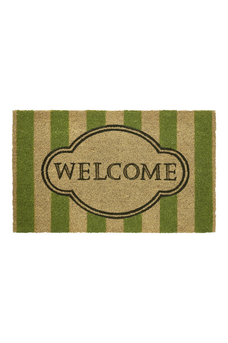 Welcome Stripe Coir Doormat, Main, color, GREEN