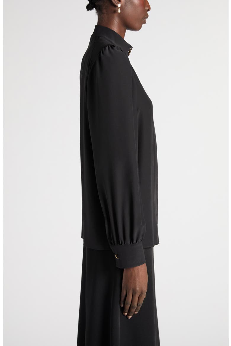 Band Collar Silk Button-Up Shirt, Alternate, color, BLACK