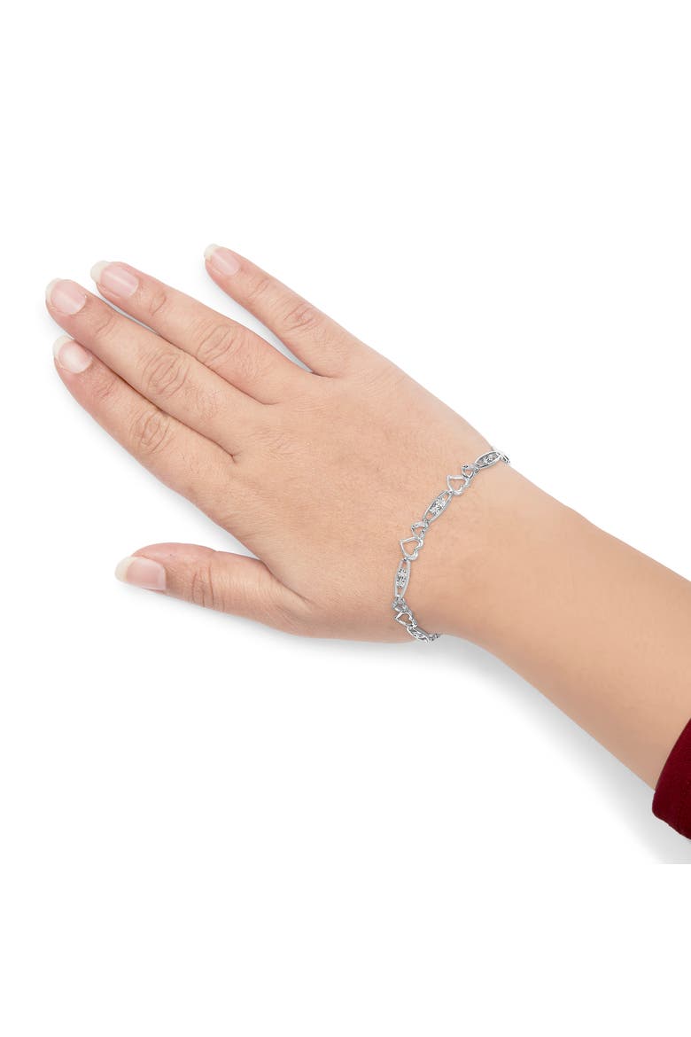 Silver 1/5 Cttw Diamond Double Heart Link Bracelet, Alternate, color, White