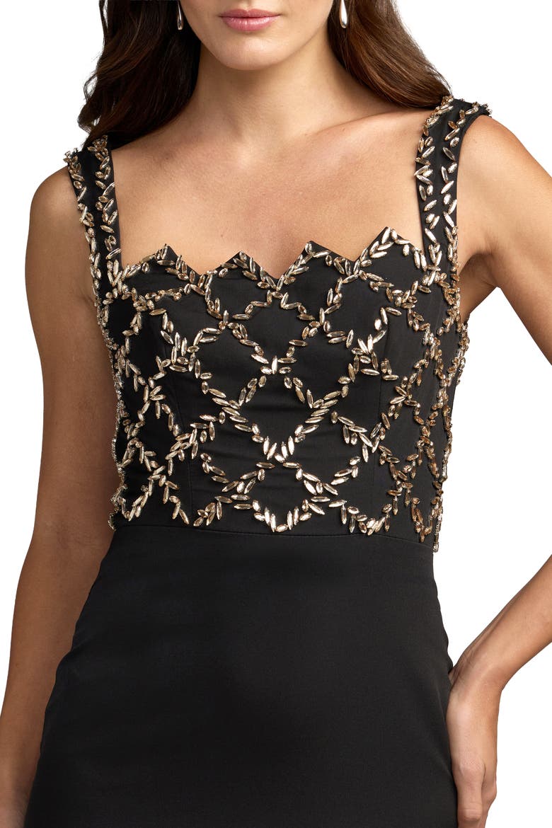 Petite Embellished Sleeveless Column Evening Gown, Alternate, color, Black Gold