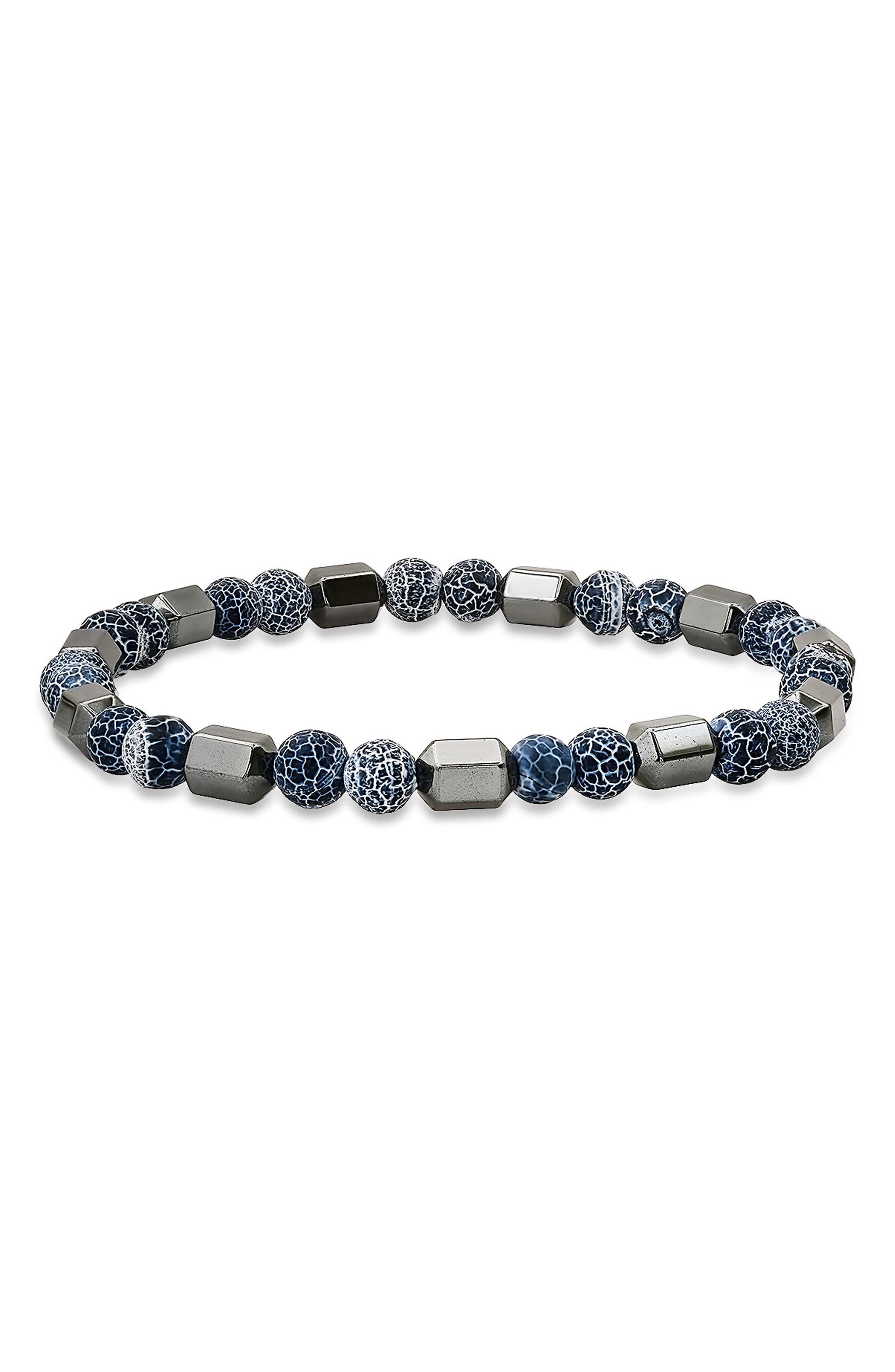 Agate and Hematite Beaded Stretch Bracelet