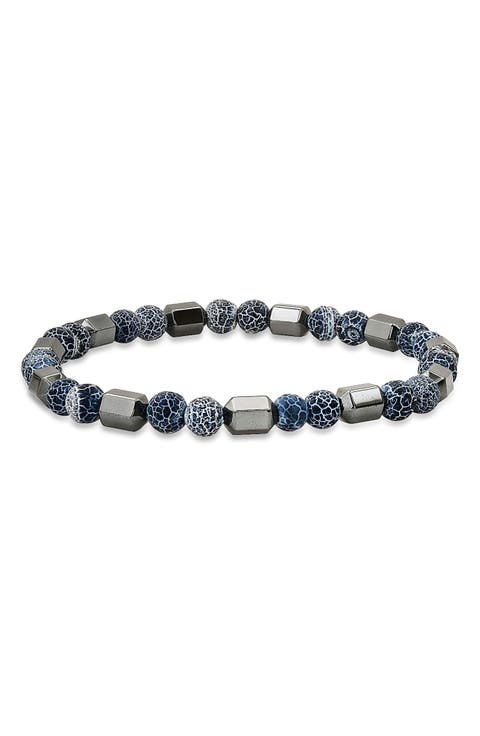 Agate and Hematite Beaded Stretch Bracelet