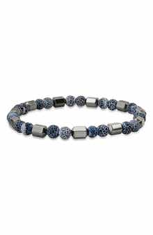 Agate and Hematite Beaded Stretch Bracelet