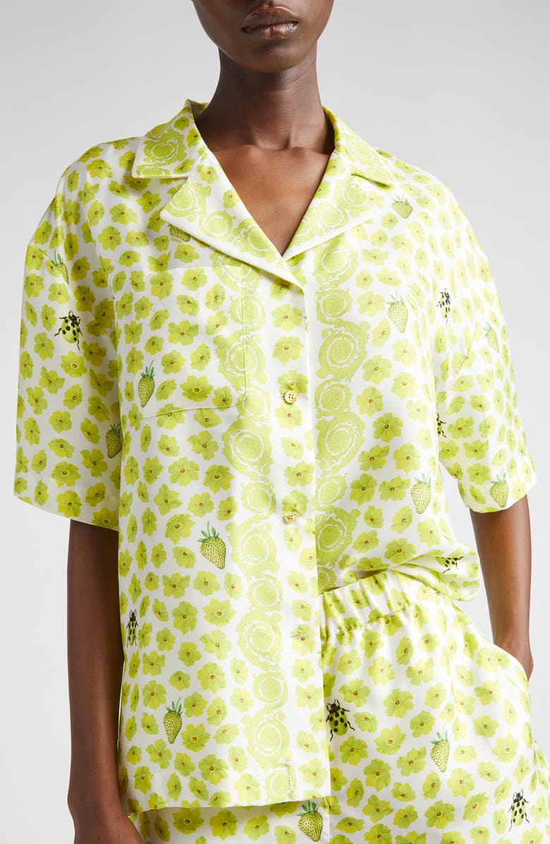 Versace Strawberry Garden Print Camp Shirt, Alternate, color,
