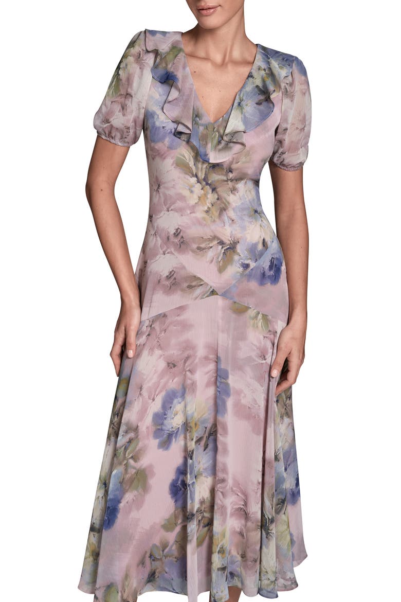 Floral Chiffon Cutout Back Dress, Alternate, color, LILAC/ SAPPHIRE