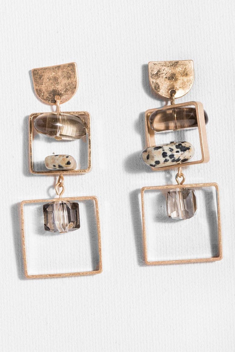 Sedona Stone Accent Square Double Drop Earrings, Alternate, color, BROWN