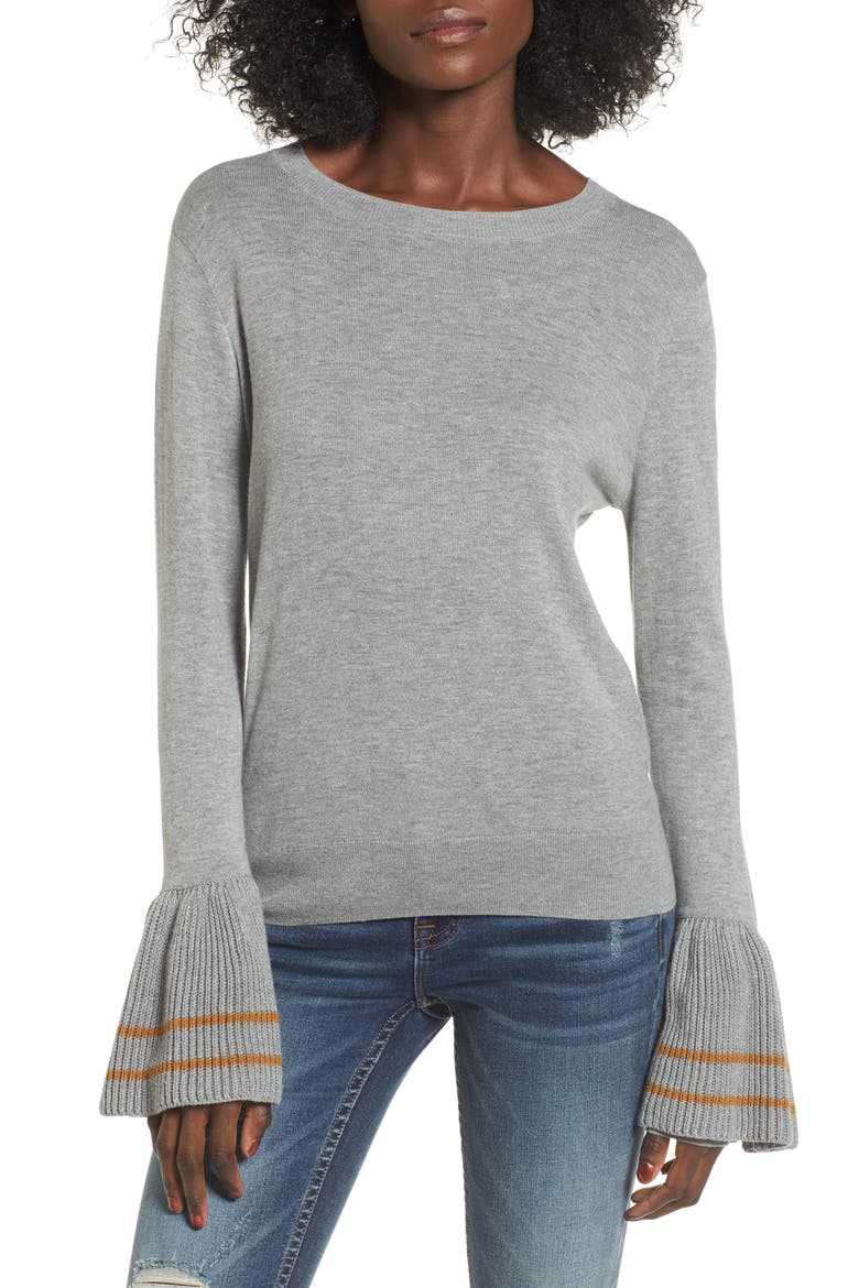 Ruffle Bell Cuff Sweater, Main, color, GREY MEDIUM HEATHER