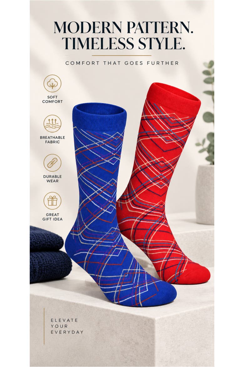 Cotton Blend Patterned Dress Socks 5 Pack, Alternate, color, Criss Cross Streak