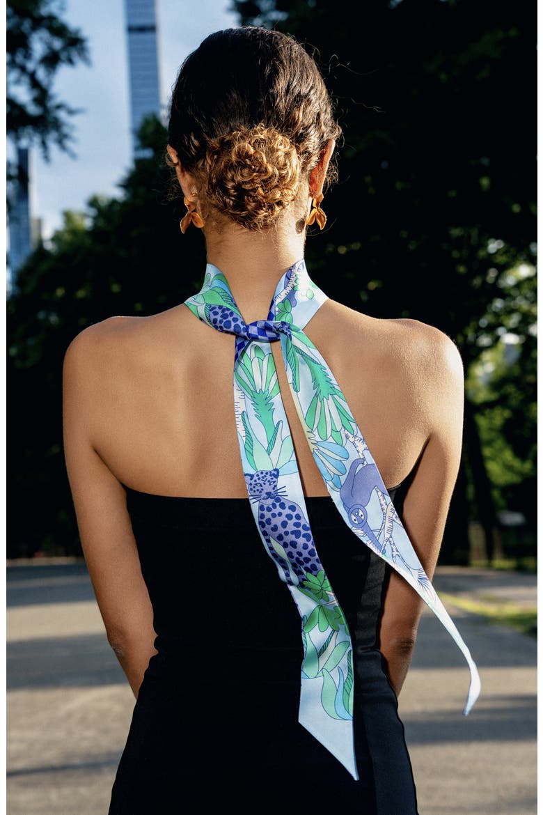 Silk Skinny Scarf Jungle Party, Alternate, color, Blue