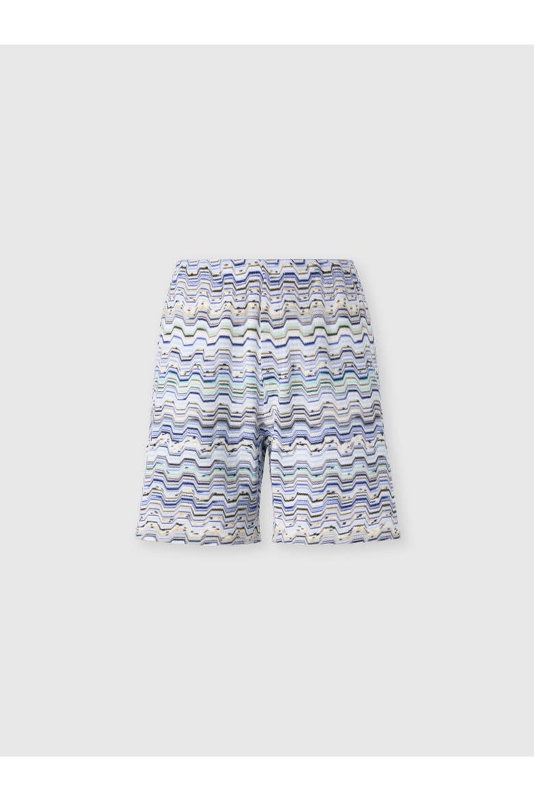 Cotton Shorts With Raschel Knit And Greek Motif, Main, color, Blue Multi