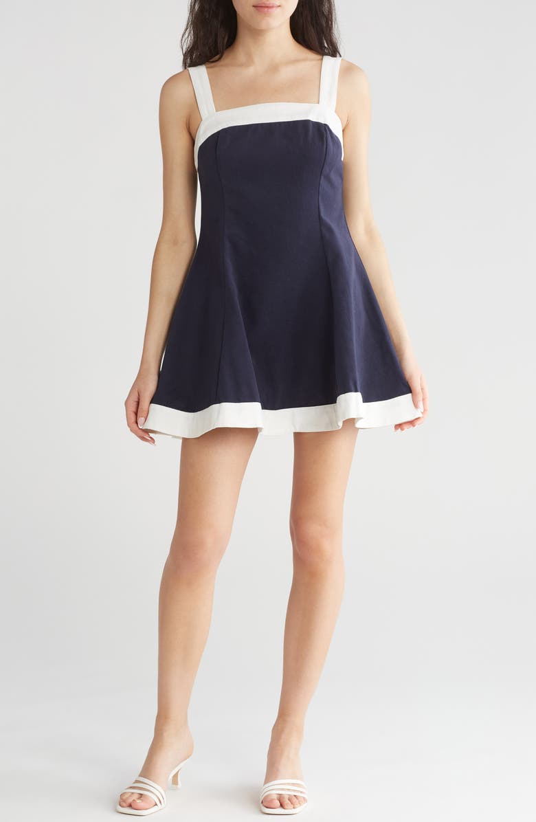 LUMIERE Contrast Trim Cotton Minidress, Main, color,